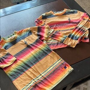 Aviator Nation Rainbow Stripe Short and long Sleeve Tee - Yellow Multicolor